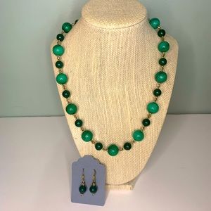 Handcrafted Gemstone Necklace Set. Green. 20” long w/ 5” extender. NEW
